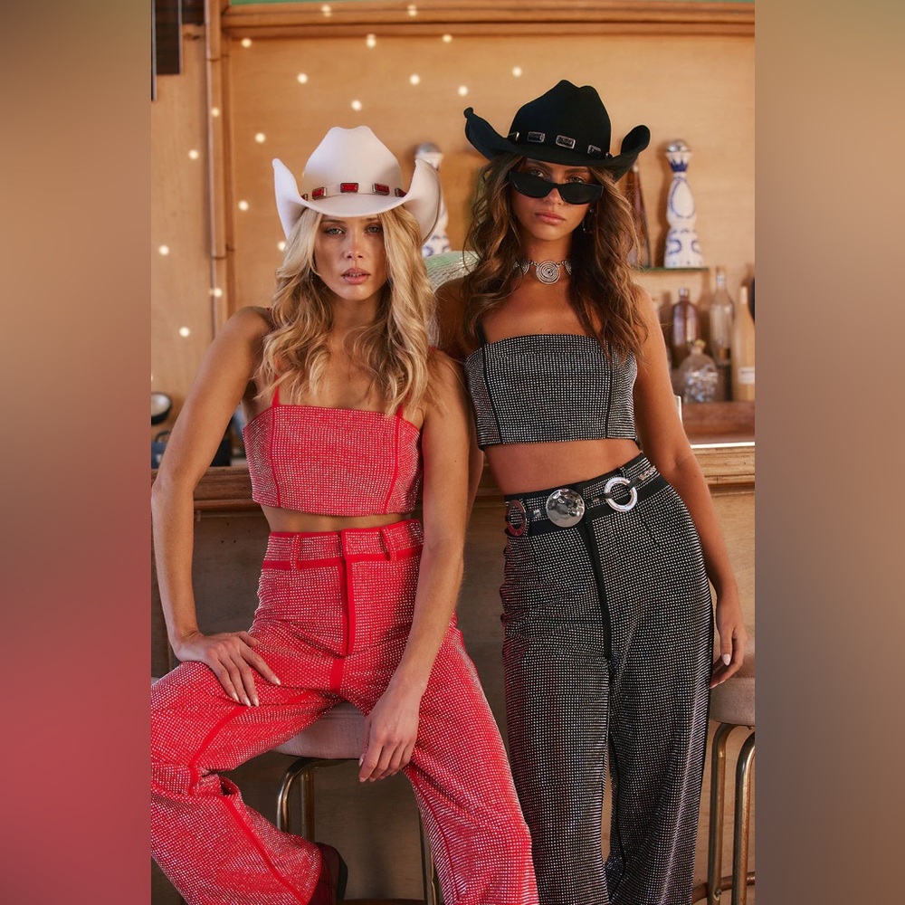 RED ERA! Wore the Ace Red Rhinestone Pants (L) and crop shirt size M